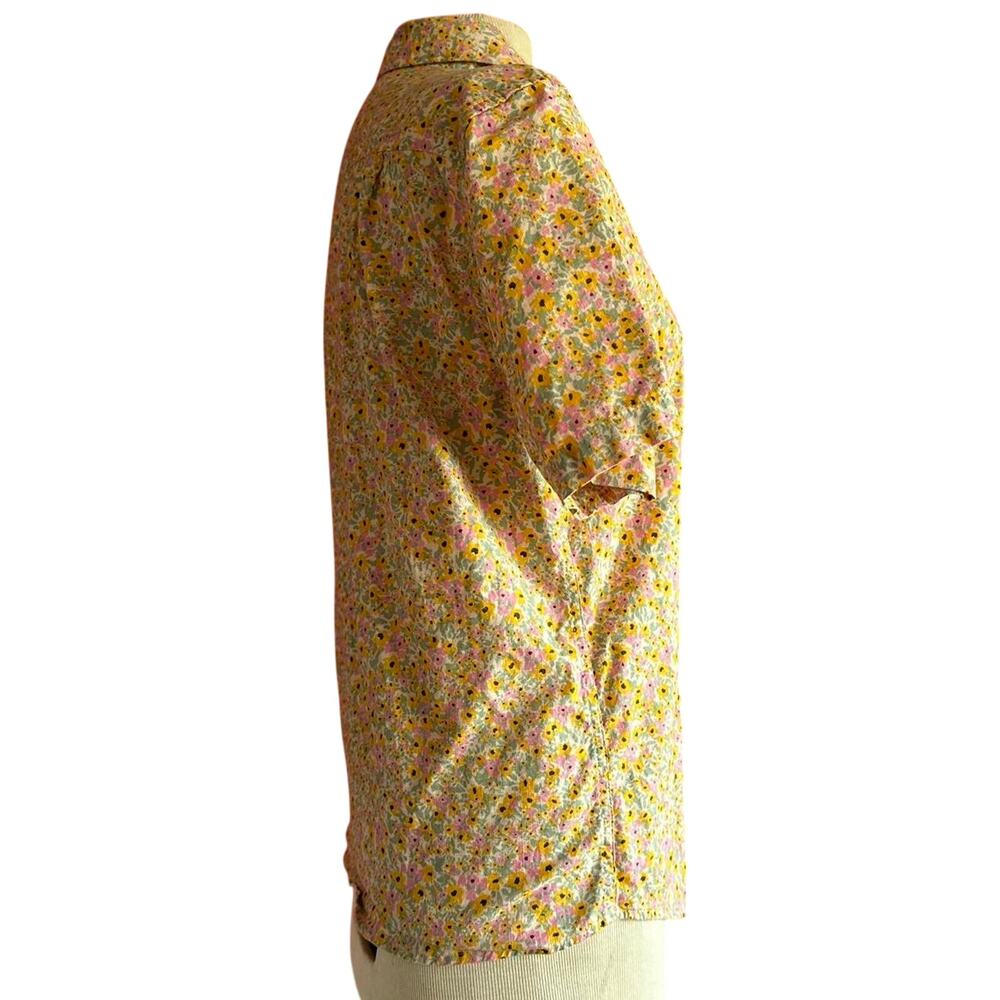 Womens Top Size Small Yellow Floral Button Down Professional Modest Conservative - Picture 2 of 8
